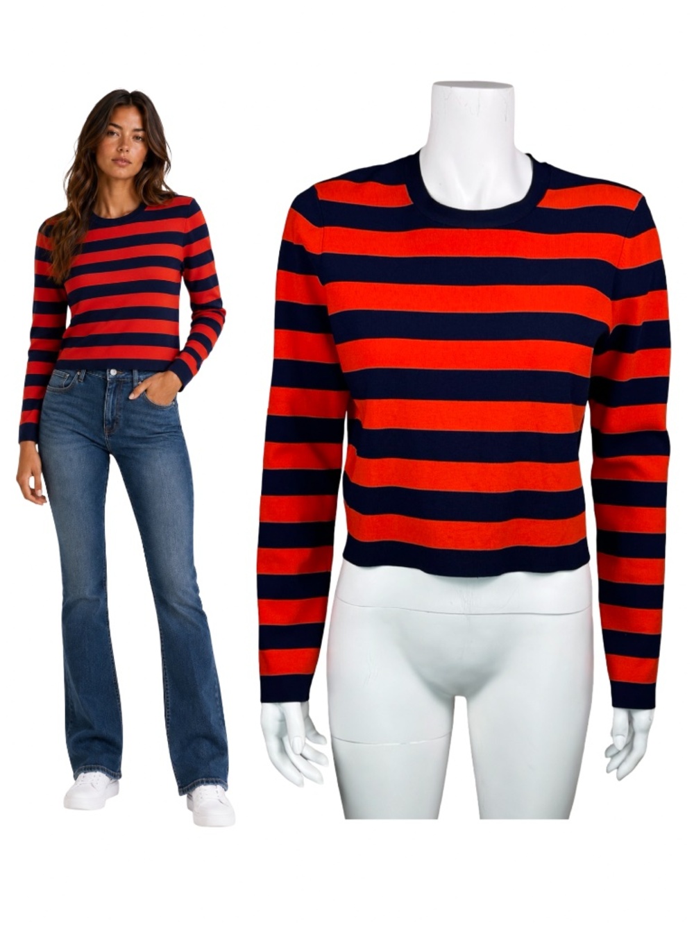 $395 Veronica Beard Broome Striped Ribbed Sweater Top – Size Medium